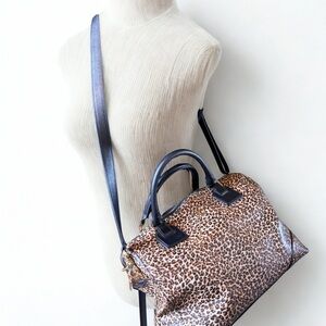 Tory Burch Leopard Print Satchel with Black Accents